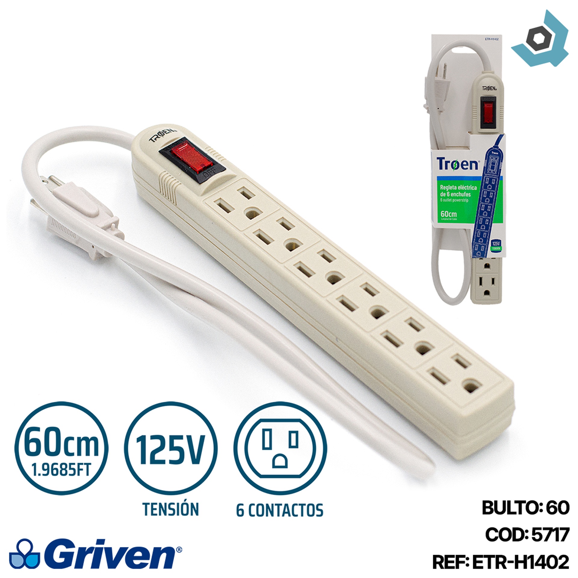 REGLETA ELECTRICA 50CM 6 TOMAS 6-104 TROEN