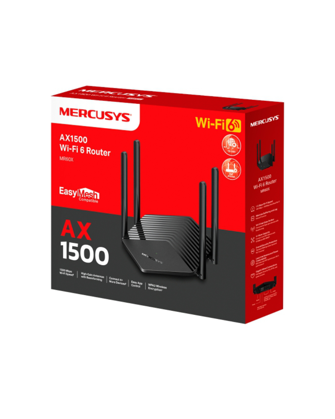 Router Mercusys MR60X AX1500 Wi-Fi 6 | Banda Dual Gigabit | 4 Antenas de Alta Ganancia | Soporte OFDMA y MU-MIMO